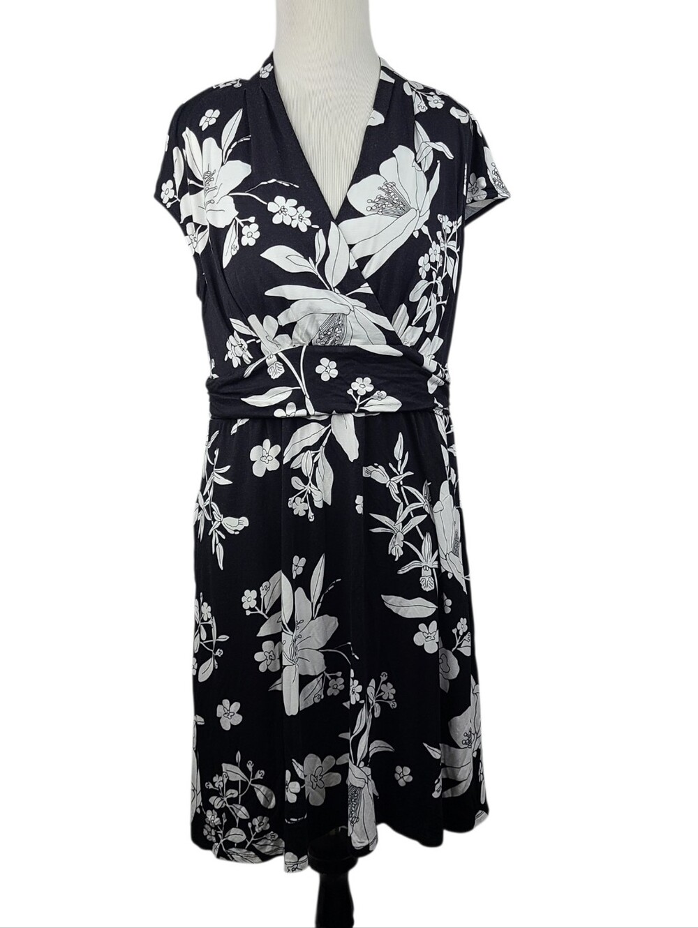 Soma Soft Jersey Mini Bra Dress Black & White Floral Women's Size Large